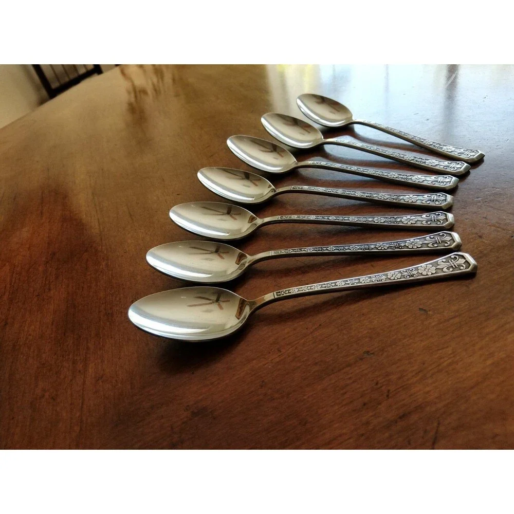 Interpur FLORENZ Stainless Flatware MCM Korea Lot 7x Table Dinner Spoon 7.25